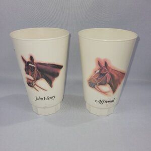 Collectors Cup Vintage 1980s Red Carpet Coffee Horses Plastic Drink Glass Lot 2